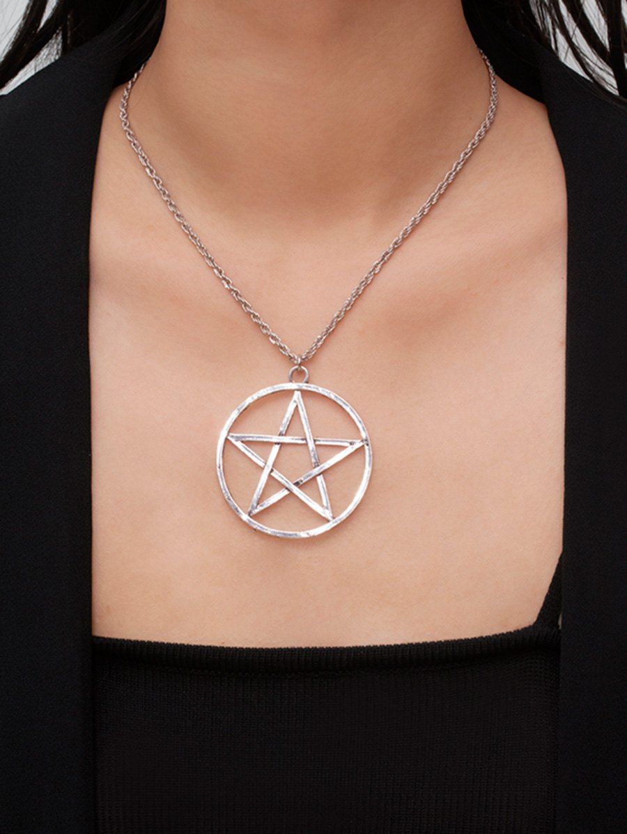 

Circle Star Hollow Pendant Necklace, Silver