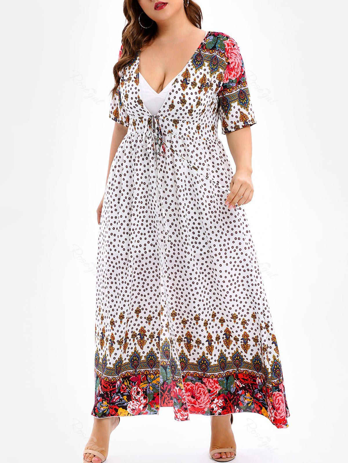 

Tie Printed Plus Size Longline Blouse, Multi