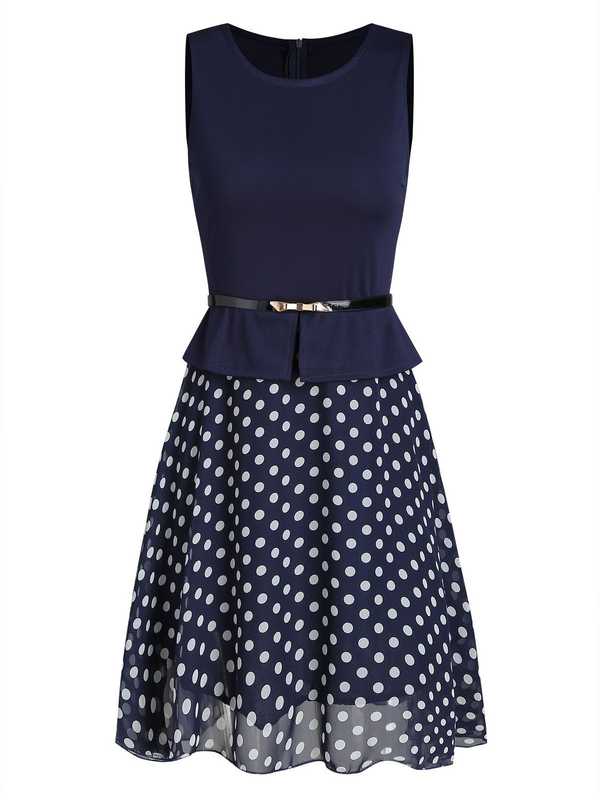 

Sleeveless Mini Polka Dot Dress, Deep blue