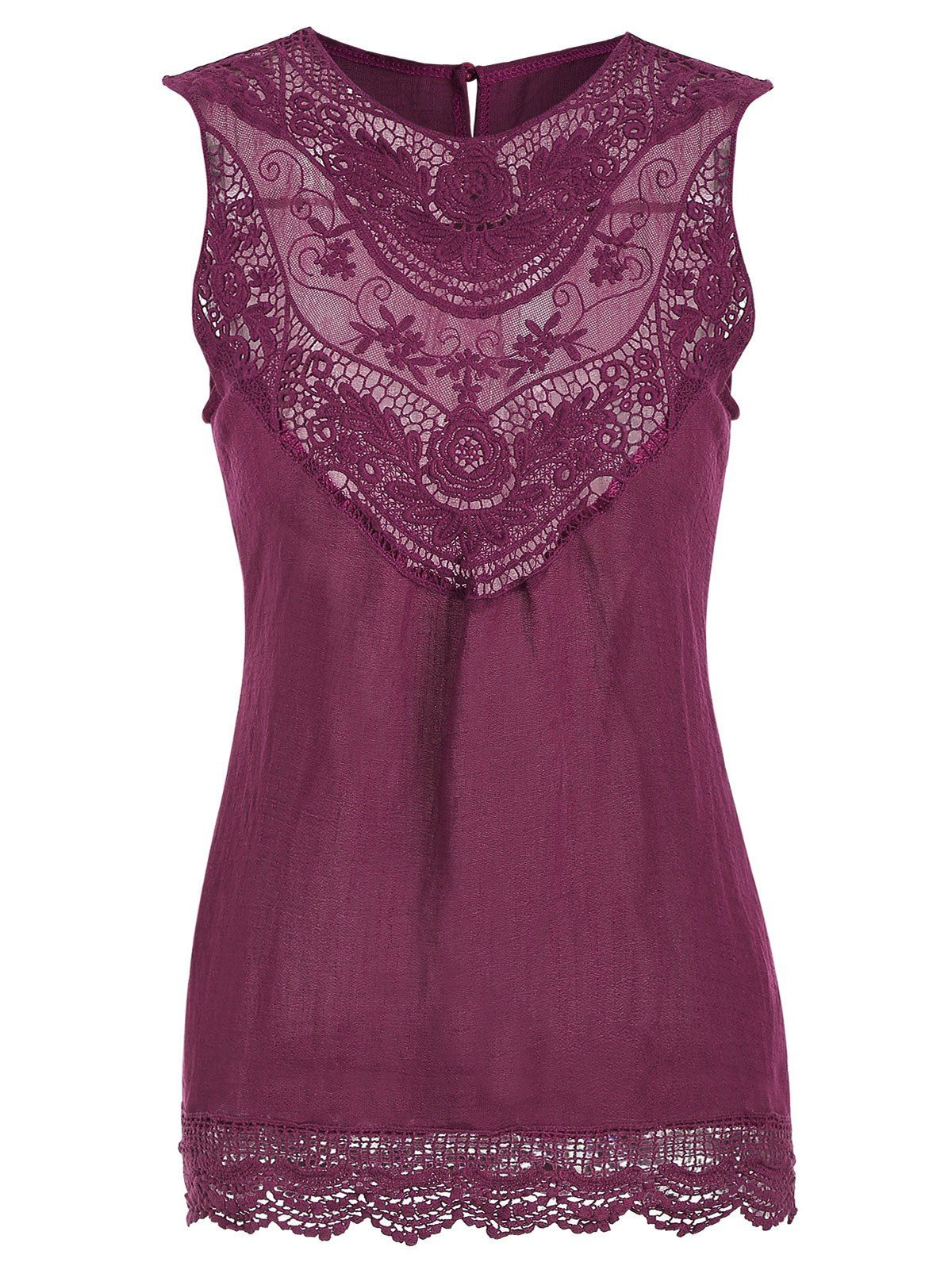 

Keyhole Back Crochet Tank Top, Red wine