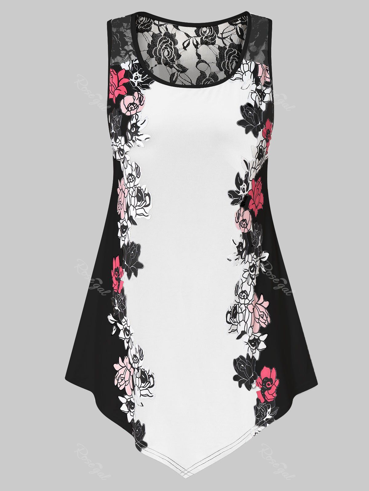 

Plus Size Floral Tank Top with Lace, Milk white