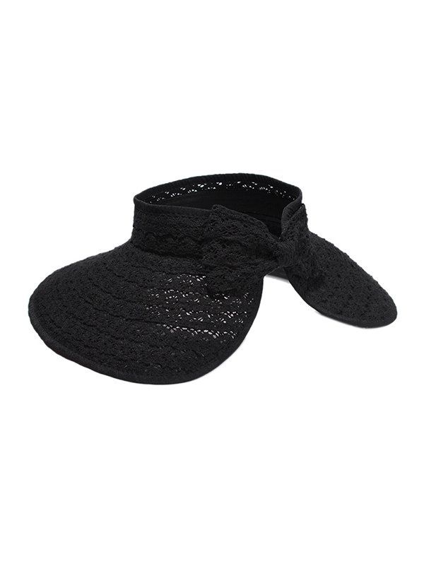 

Bowknot Decoration Straw Visor Cap, Black