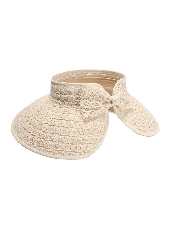 

Bowknot Decoration Straw Visor Cap, Beige