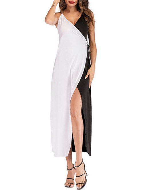 

Two Tone Slit Wrap Dress, Multi-a
