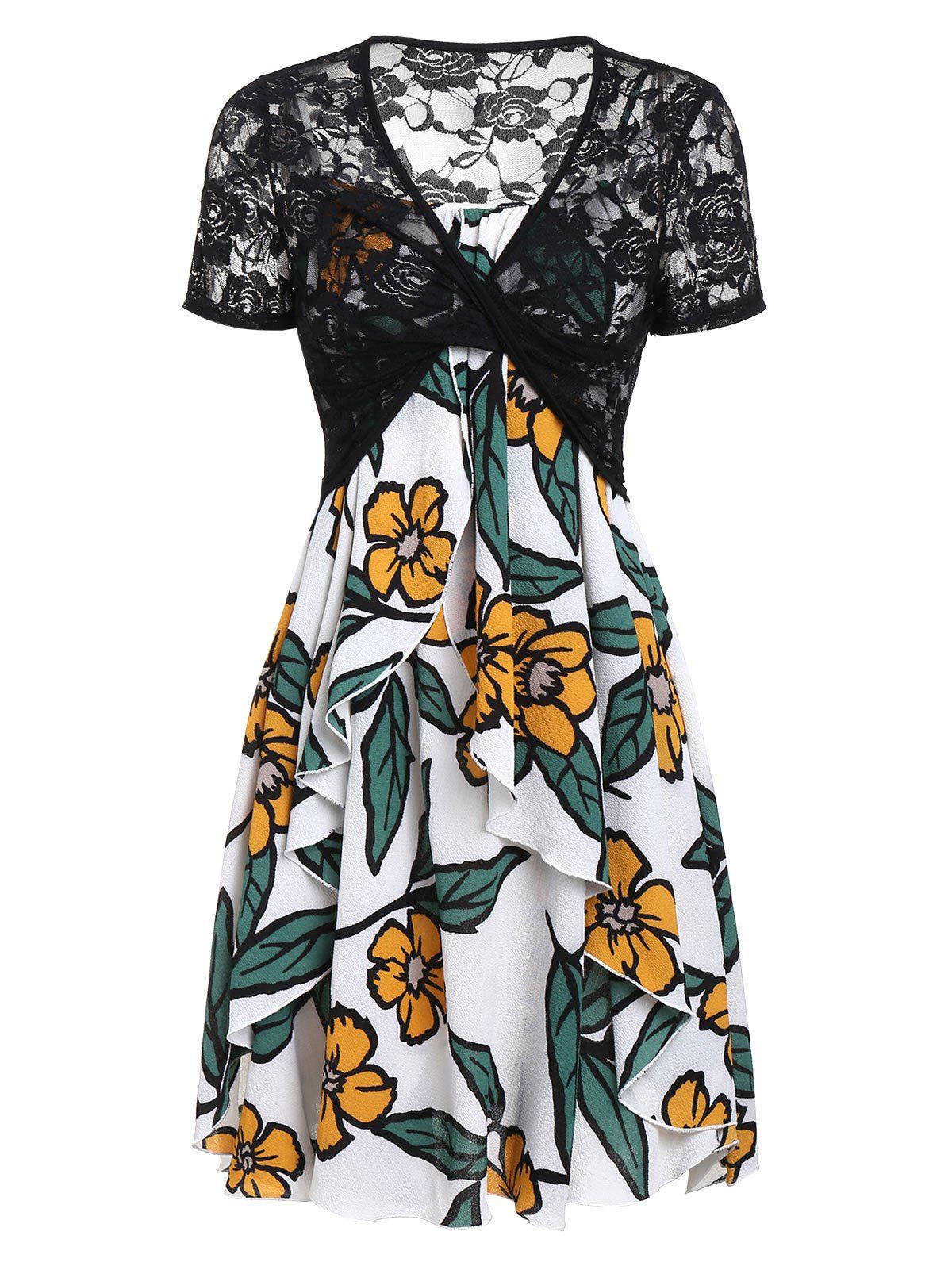 

Flower Cami Dress and Lace T-shirt Set, Black