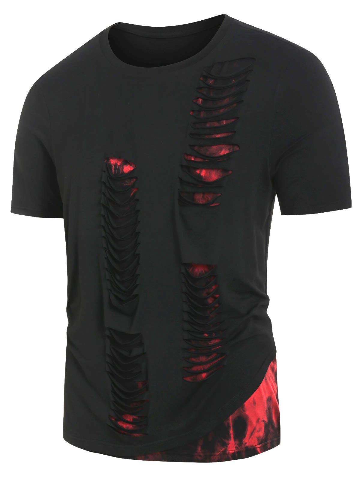 

Ripped Tie Dye Print T-shirt, Black