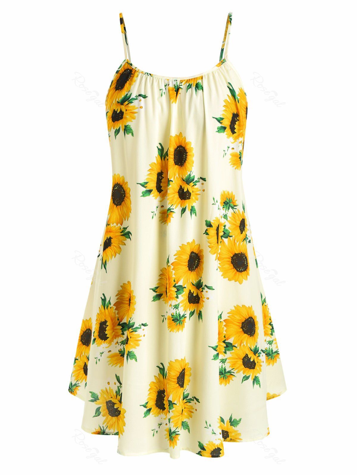 

Spaghetti Strap Sunflower Print Plus Size Dress, Yellow