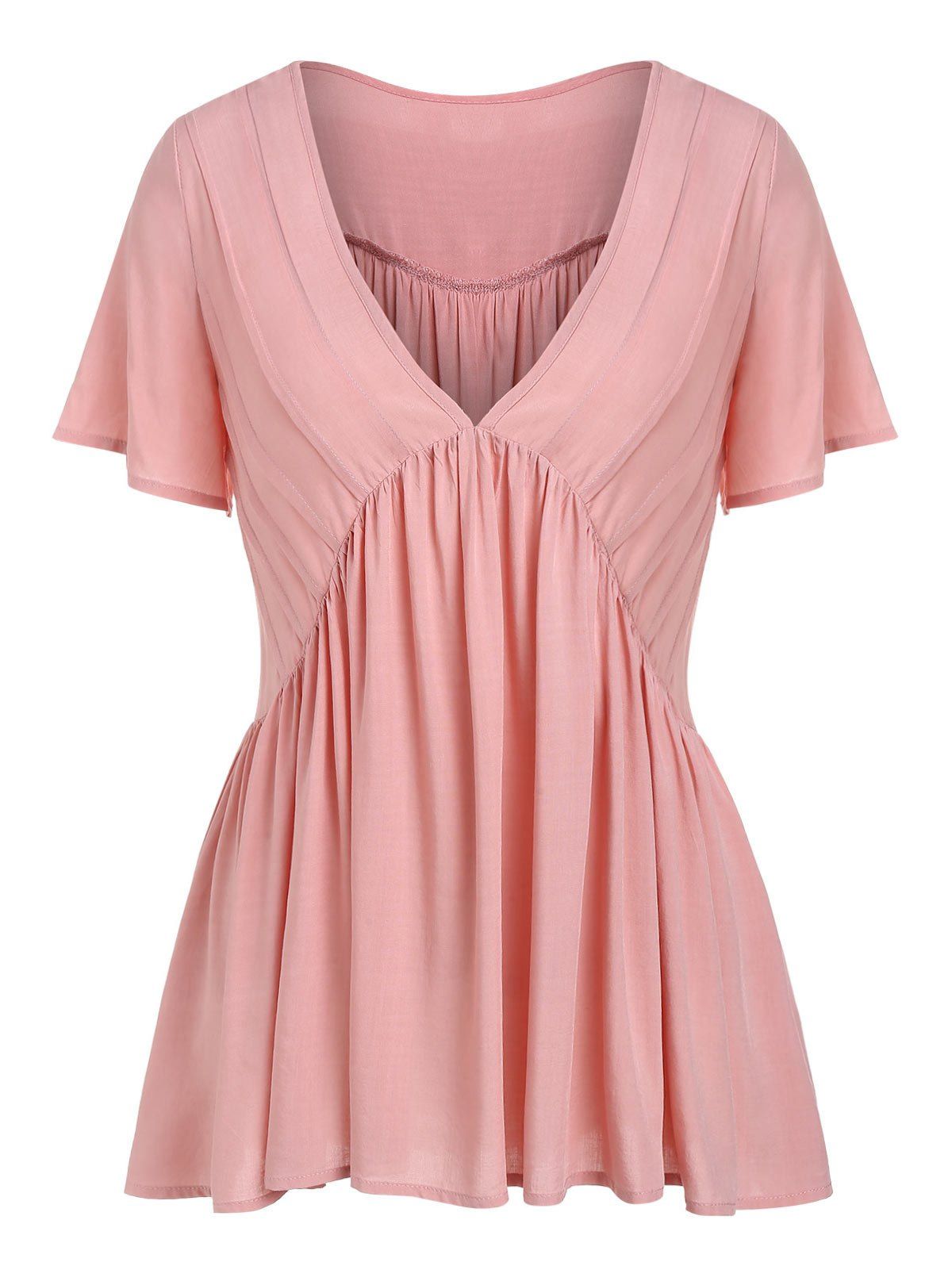 

Plunge Solid Short Sleeve Blouse, Sakura pink