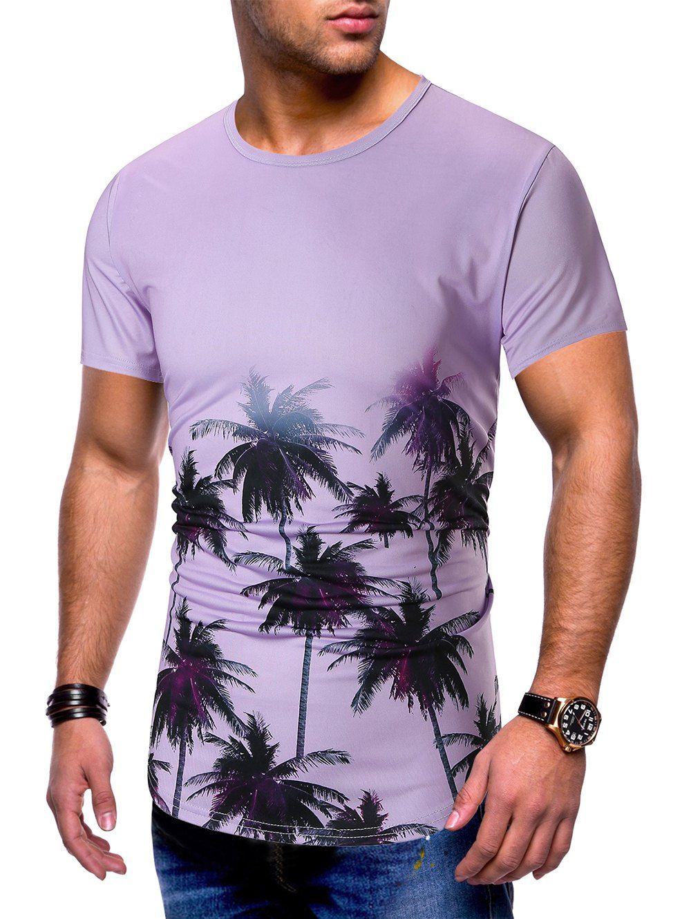 

Coconut Plam Print Short Sleeves T-shirt, Mauve