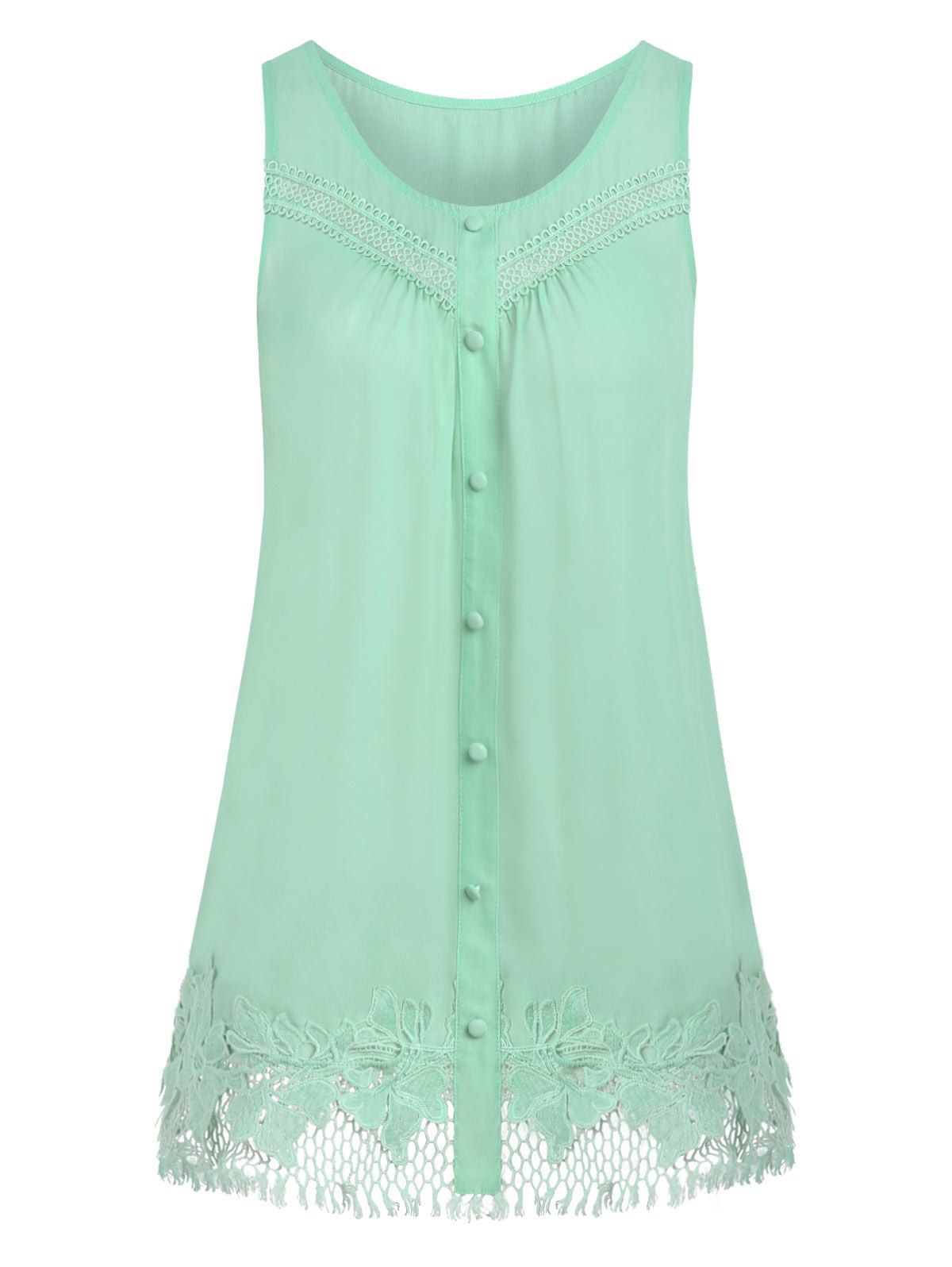 

Solid Lace Insert Tank Top, Aquamarine