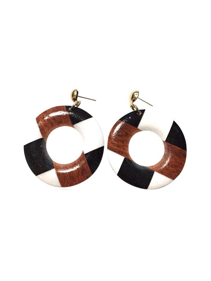 

Color Block Wooden Circle Earrings, Multi-a