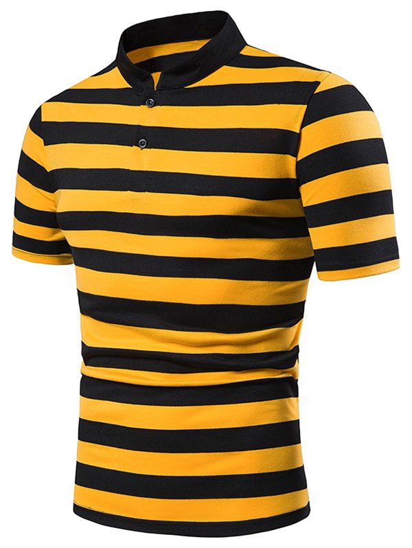 

Half Button Wide Striped T Shirt, Yellow