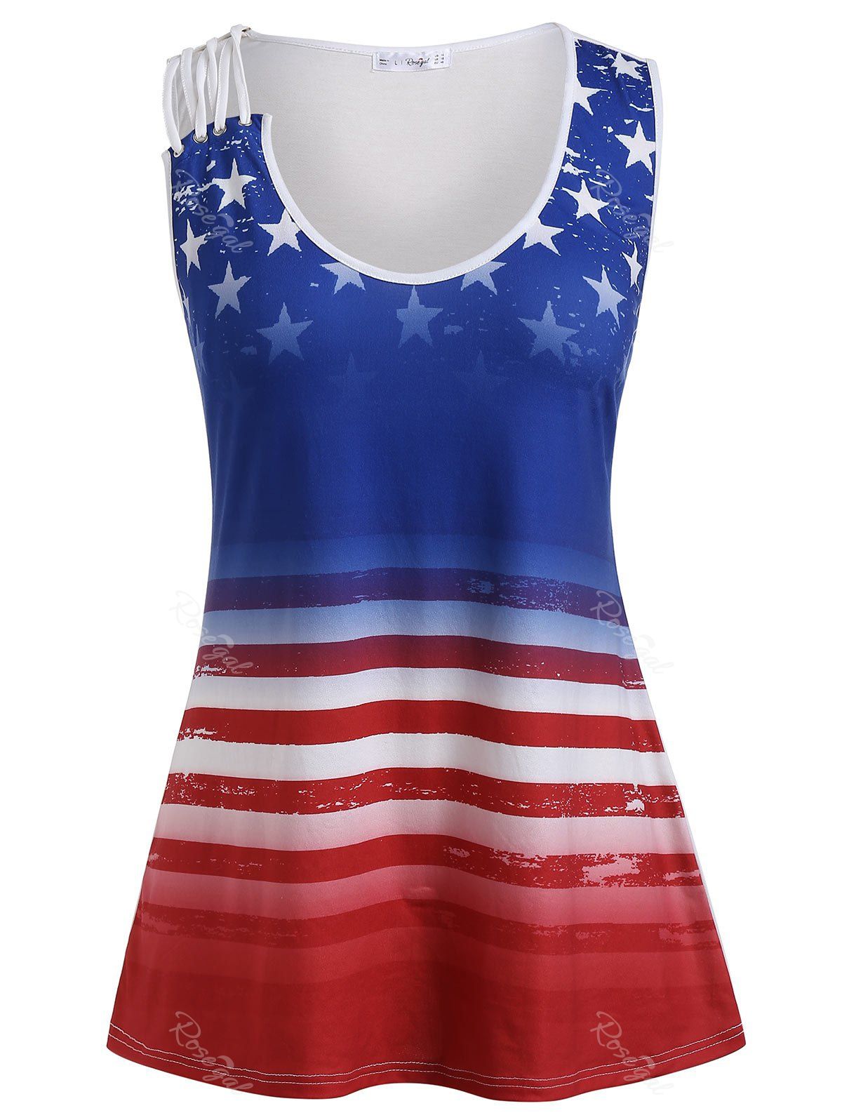 

Plus Size Sleeveless American Flag Print Top, White