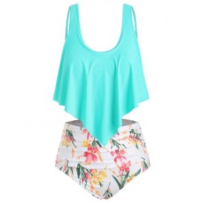 

Flounce Floral Ruched Plus Size Bikini Set, Celeste