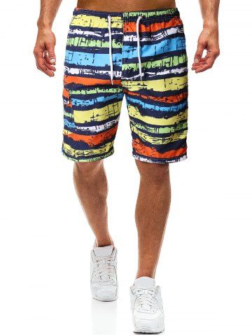 

Colorful Painting Print Casual Beach Shorts, Black