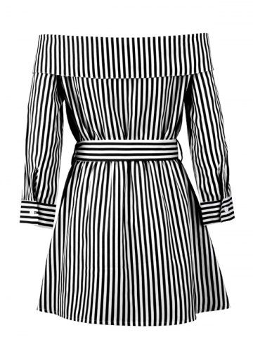 

Stripes Off Shoulder Mini Dress, Black