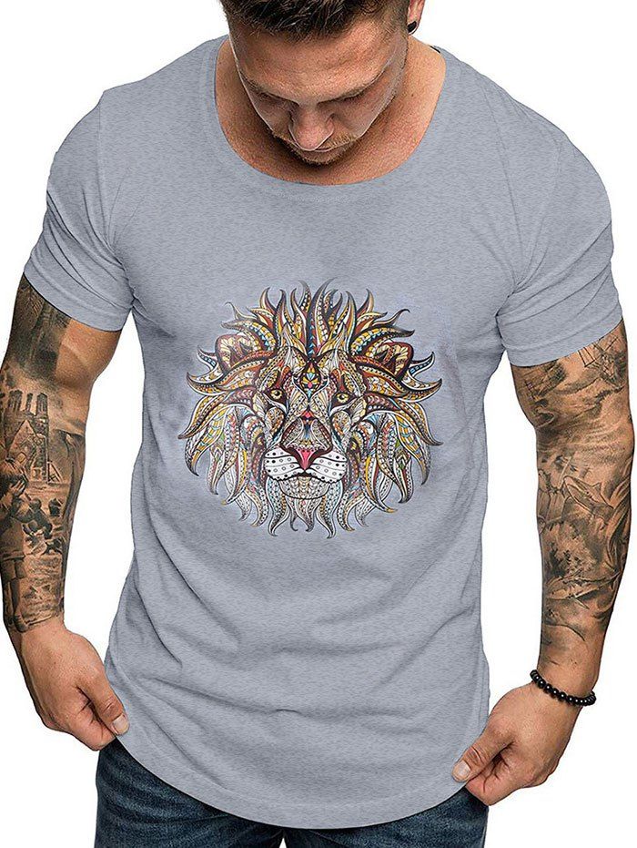 

Lion Print Short Sleeves T-shirt, Gray cloud