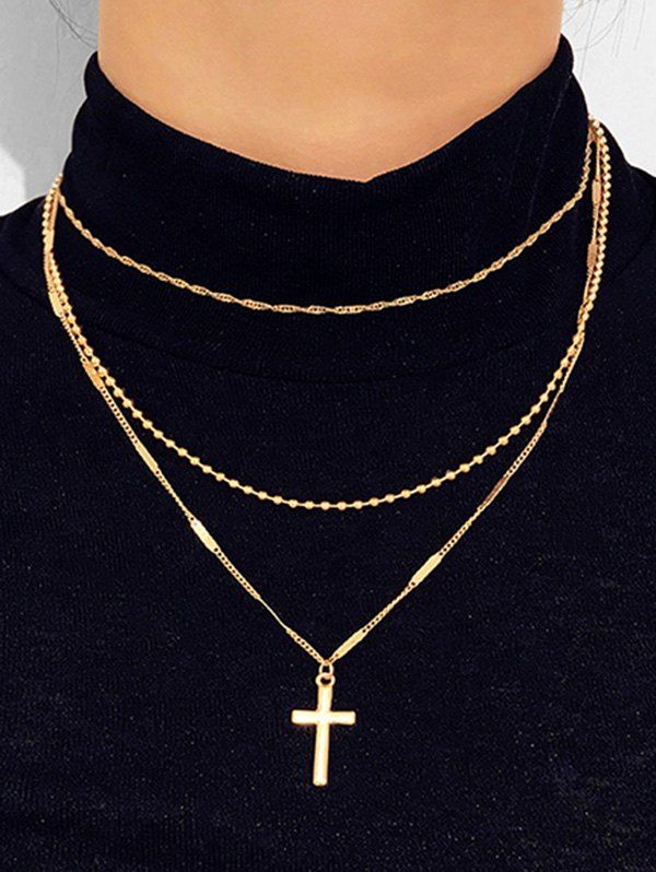 

Layered Cross Pendant Necklace, Gold