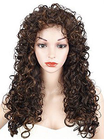 

Long Curly Solid Synthetic Wig, Black eel