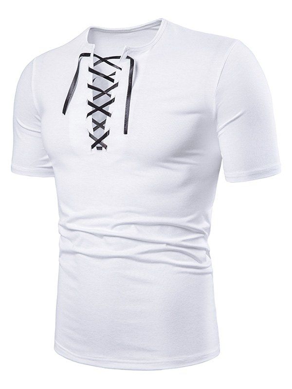 

Solid Color Lace Up T Shirts, White