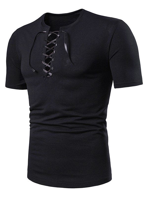 

Solid Color Lace Up T Shirts, Black