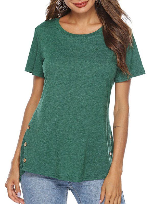 

High Low Button Embellished T-shirt, Army green