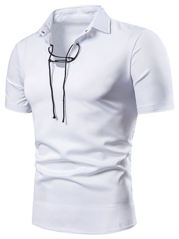 

Lace Up Shirt Collar T Shirt, White