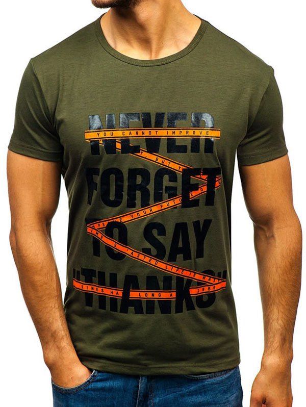

Letter Printed Leisure Short Sleeves T-shirt, Army green