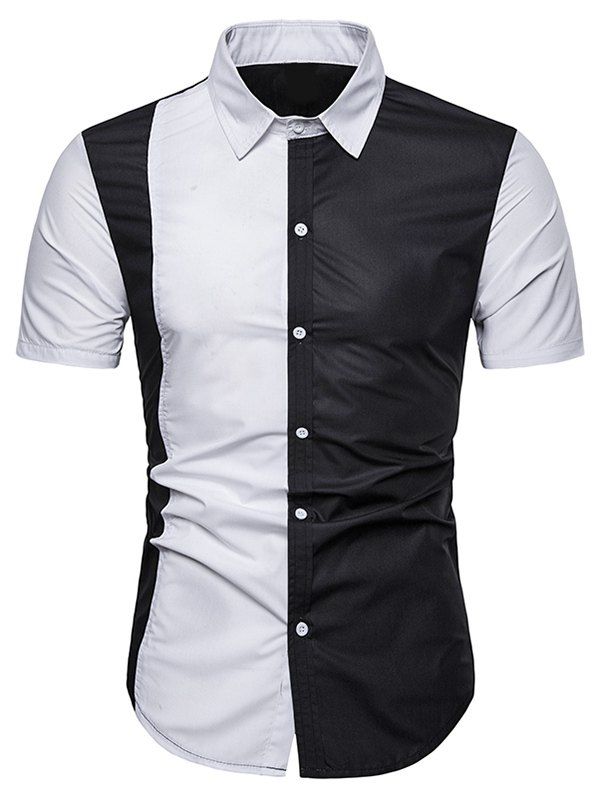 

Contrast Color Short Sleeve Shirt, Black
