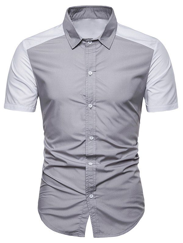 

Two Tone Button Short Sleeve Shirt, Gray