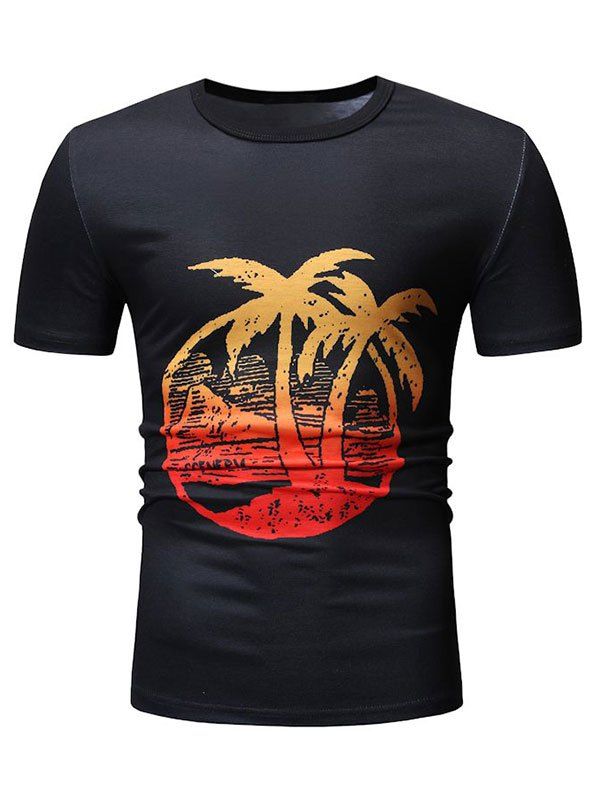 

Coconut Tree Pattern Short Sleeves T-shirt, Black