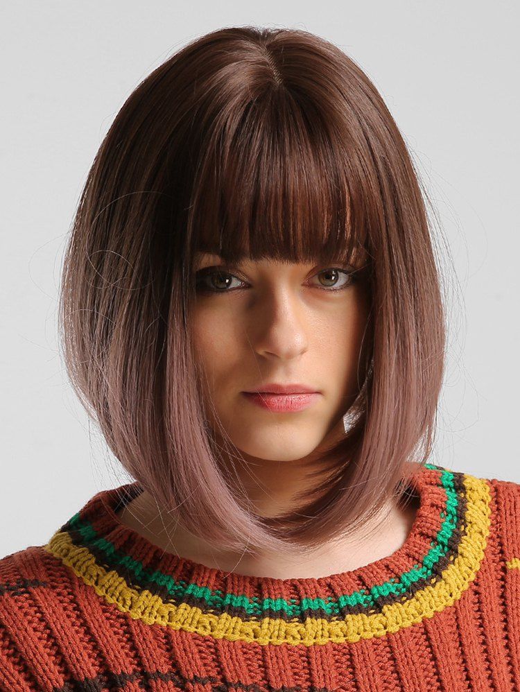

Bob Straight Medium Full Bang Synthetic Wig, Black