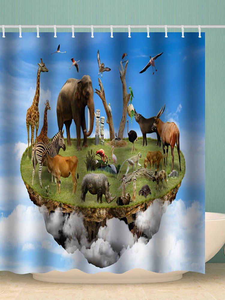 

Island Animals Print Waterproof Bathroom Shower Curtain, Multi
