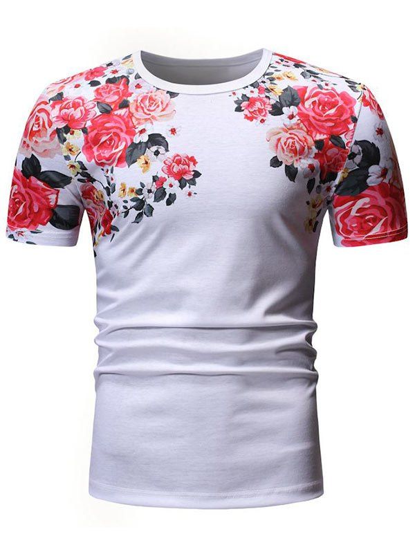 

Flower Pattern Short Sleeves T-shirt, White