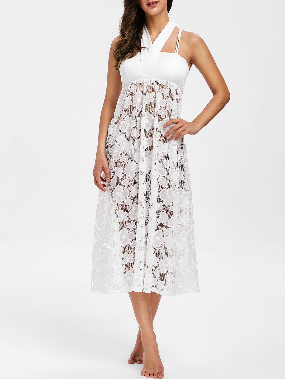 

Crochet Convertible Lace Cover Up, White