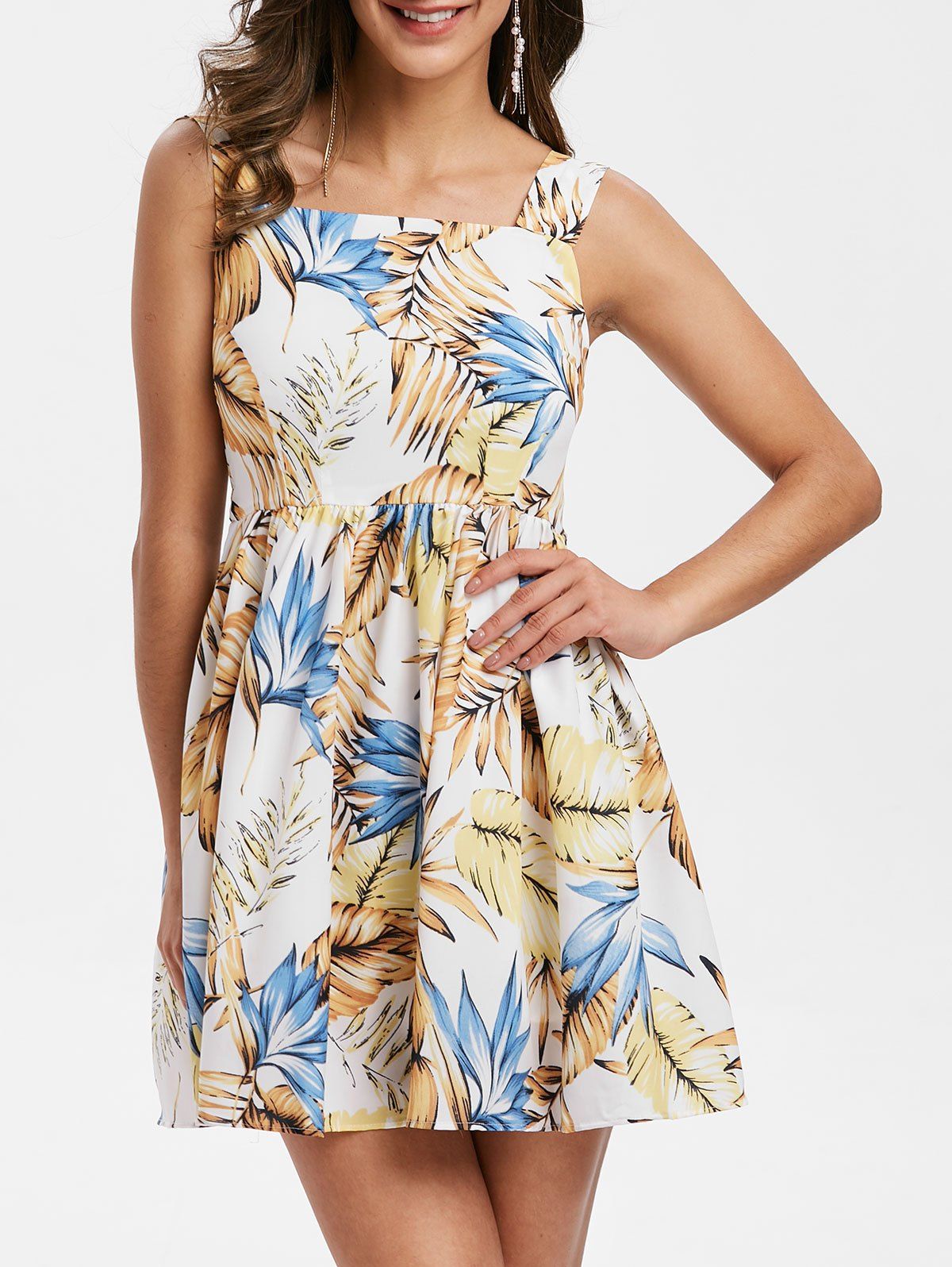 

Leaves Print A Line Dress, Multi