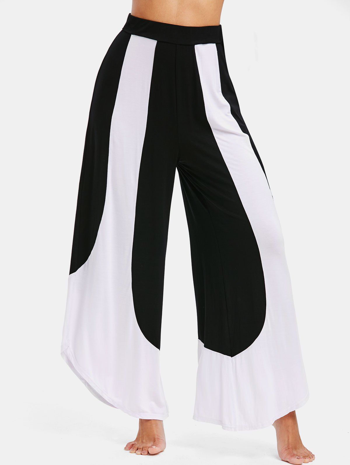 

High Waist Color Block Wide Leg Pants, Black