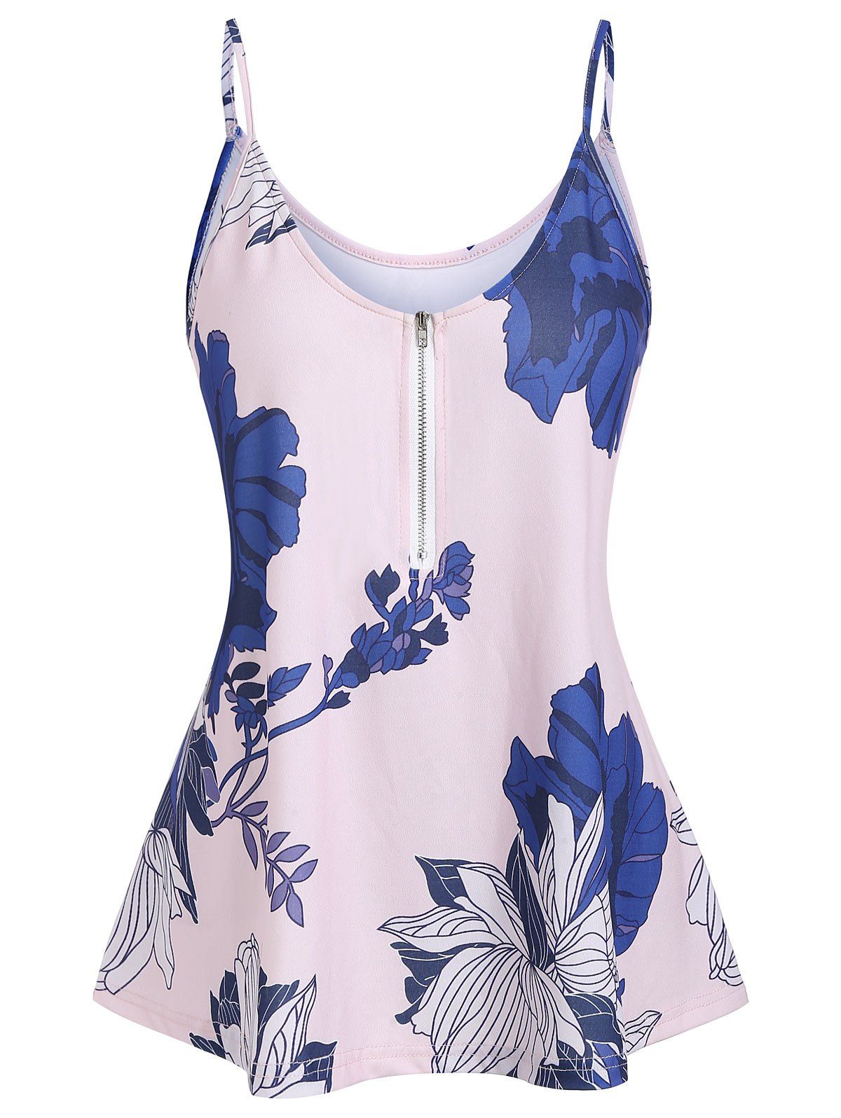 

Zip Front Flower Print Cami Top, Pink