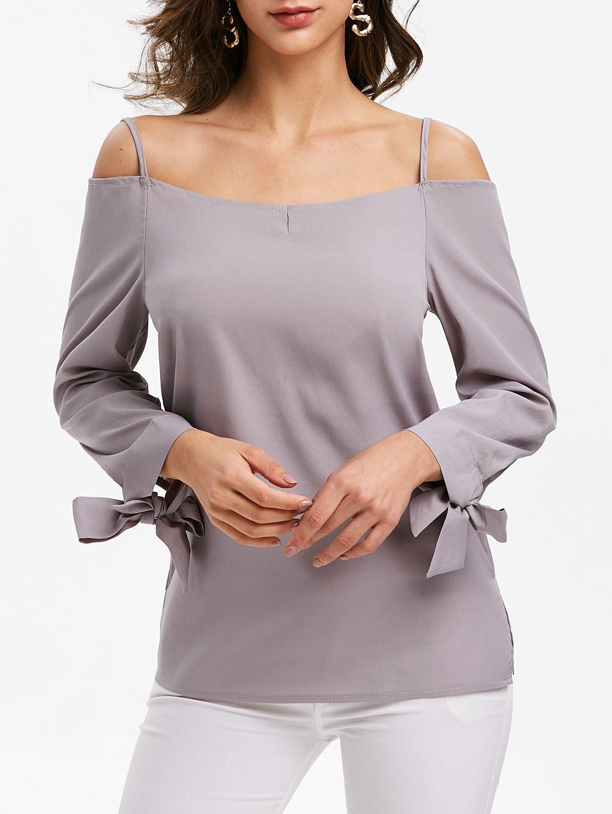

Cold Shoulder Plain Cami Blouse, Gray cloud