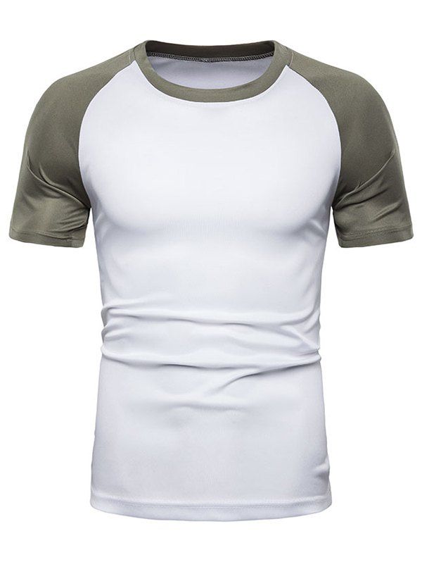 

Raglan Sleeves Color Block Panel T-shirt, Army green