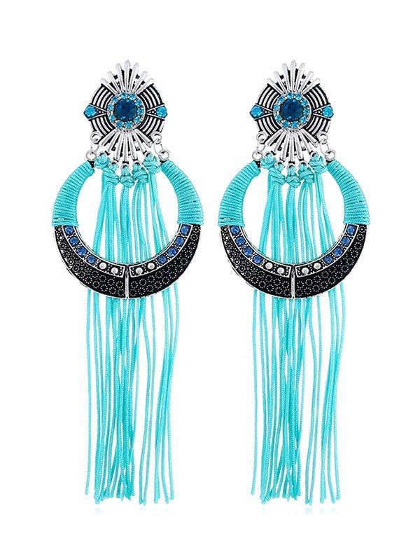

Bohemian Tassel Carved Earrings, Light sky blue