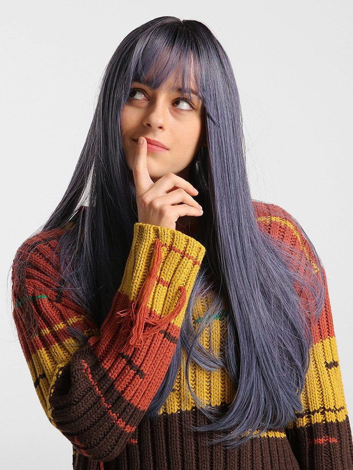 

Solid See-through Bang Straight Long Synthetic Wig, Multi