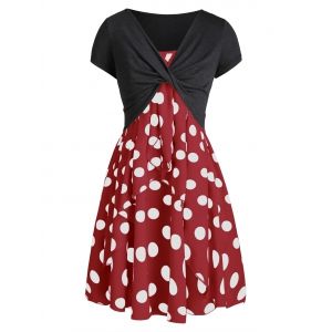 

Cami Polka Dot Dress with Crop T-shirt Two Piece Dress, Lava red