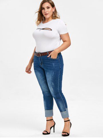 

Rosegal Zip Front Plus Size Short Sleeve Tee, White