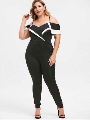 

Rosegal Cold Shoulder Plus Size High Rise Jumpsuit, Black