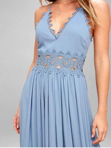 

Crochet Empire Waist Sleeveless Dress, Light blue