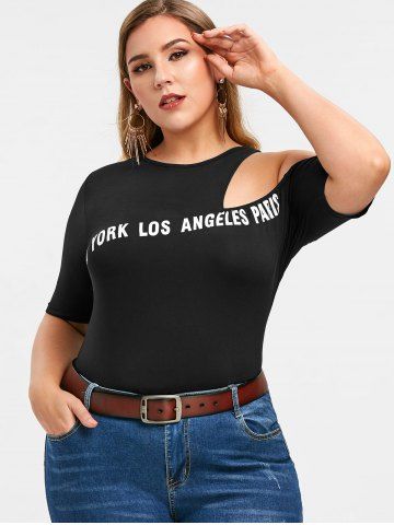 

Rosegal Cut Out Plus Size Graphic T-shirt, Black