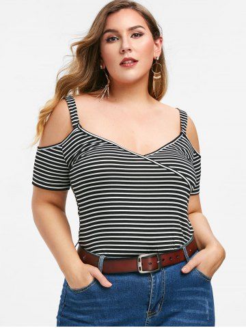 

Rosegal Plus Size Striped Open Shoulder T-shirt, Multi