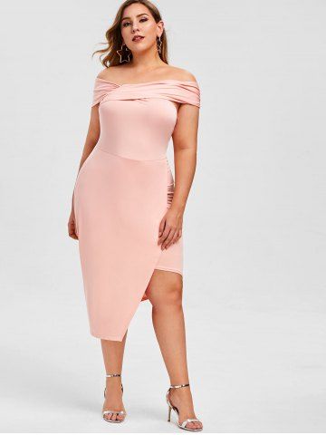 

Rosegal Plus Size Off Shoulder Criss Cross Asymmetric Tight Dress, Rose
