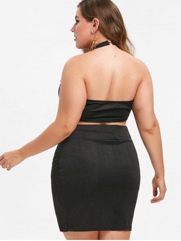 

Rosegal Plus Size Choker Crop Top and Skirt Set, Black